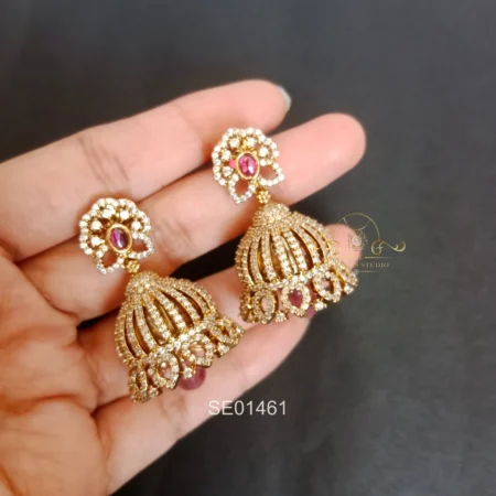Pretty Diamond Jhumkis with Ruby