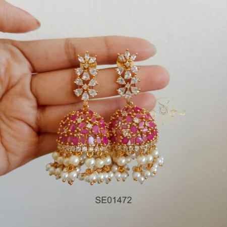 Pretty Jhumkis with Pearl Drops