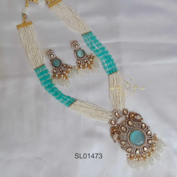 Blue Beaded Pearl Victorian Long Haram
