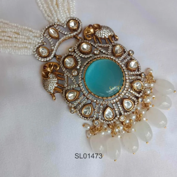 Blue Beaded Pearl Victorian Long Haram