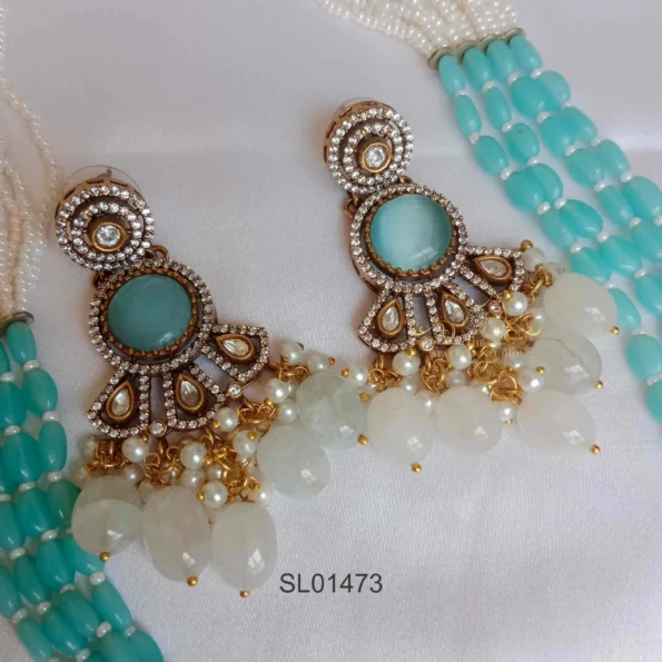 Blue Beaded Pearl Victorian Long Haram