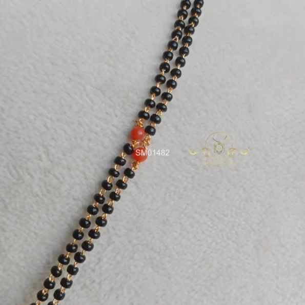 Pretty Coral with Elephant Victorian Pendant in Black Beads Chain