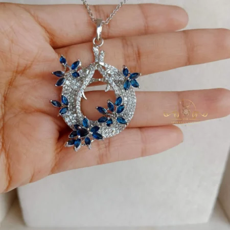 Ethnic AD and Sapphire Pendant Set with Chain