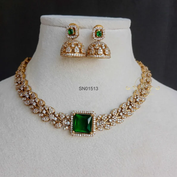 Gorgeous Emerald and Diamond Necklace with Jhumki