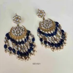Long Kundan Earrings with Blue Beads
