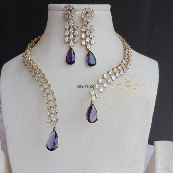 Spakling AD Front Open Set with Purple Stone Drops