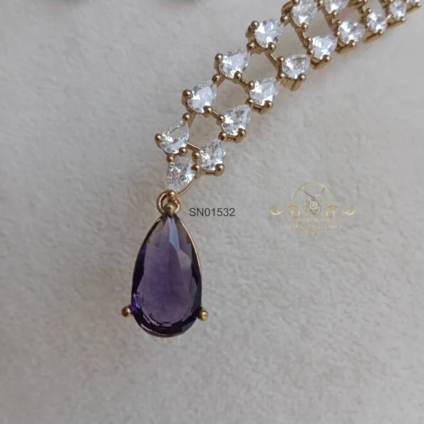 Spakling AD Front Open Set with Purple Stone Drops