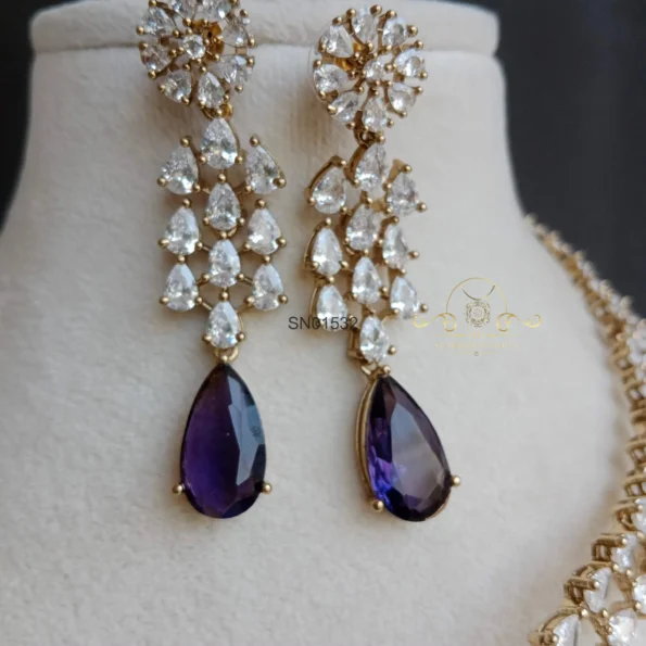 Spakling AD Front Open Set with Purple Stone Drops