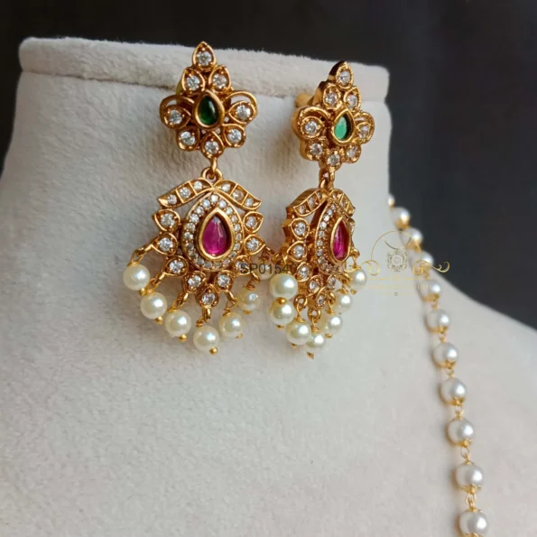 Pretty American Diamond Pendant Set in Pearl Chain
