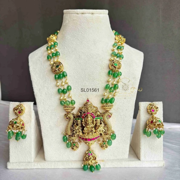 Green Bead Goddess Lakshmi Jadau Haram