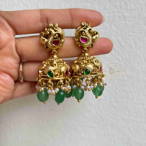 Green Bead Goddess Lakshmi Jadau Haram