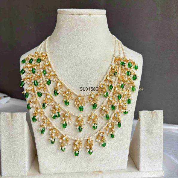 Three Line Pearl Jadau Haram
