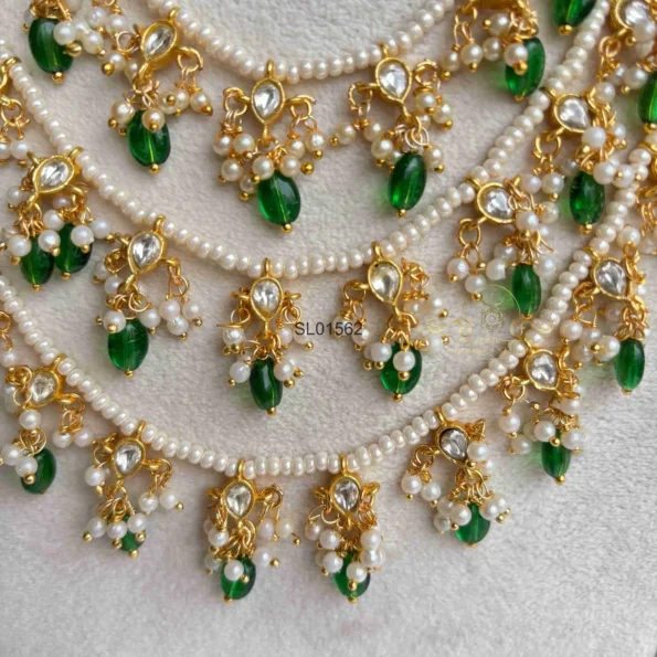 Three Line Pearl Jadau Haram
