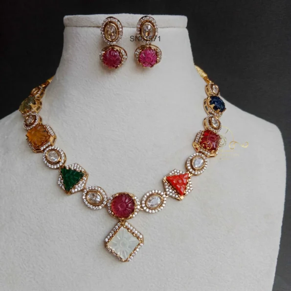 Multi Color Carved Stone Victorian Set