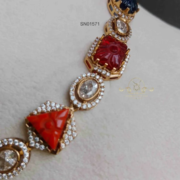 Multi Color Carved Stone Victorian Set