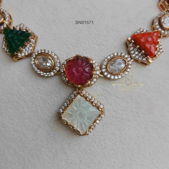 Multi Color Carved Stone Victorian Set