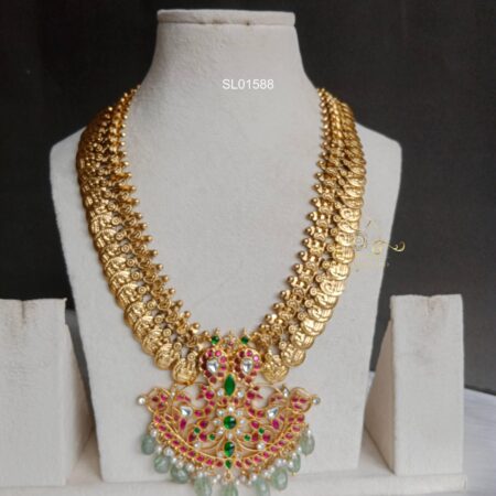 Grand Jadau Peacock Pendant Kasu Haram