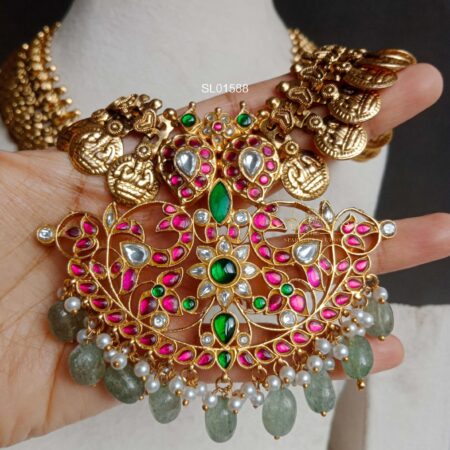 Grand Jadau Peacock Pendant Kasu Haram
