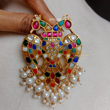 Jadau Navrathna Garuda Pendant