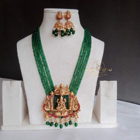 Matt Finish Goddess Lakshmi in Green Beads