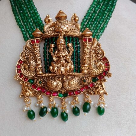 Matt Finish Goddess Lakshmi in Green Beads