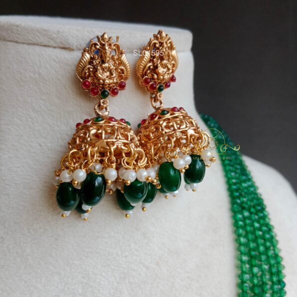 Matt Finish Goddess Lakshmi in Green Beads