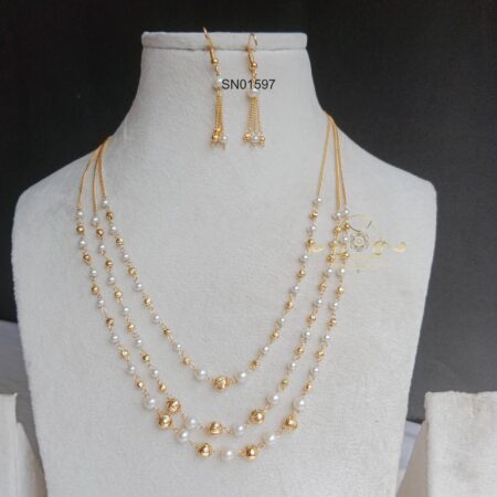 Three Layer Gold and Pearl Bead Set