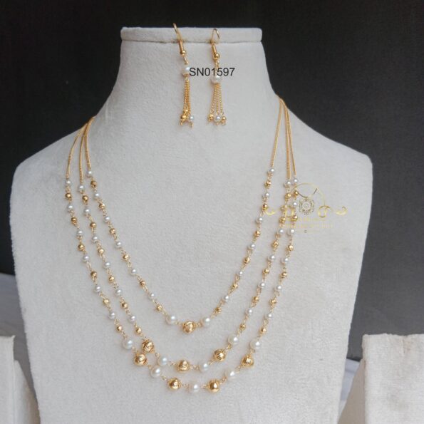 Three Layer Gold and Pearl Bead Set