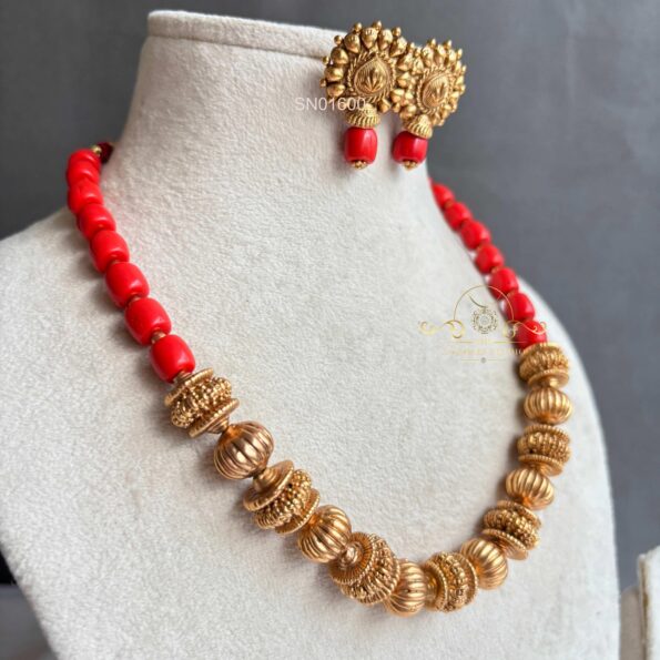 Antique Beads with Corals Necklace