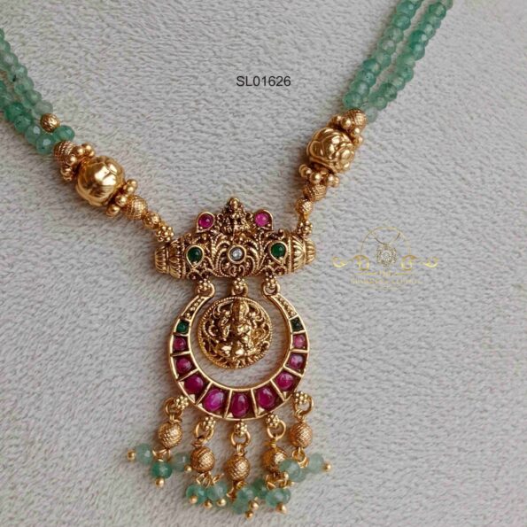 Green Beads Lakshmi Pendant Haram