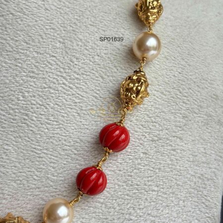 Single Layer Round Coral and Pearl Chain