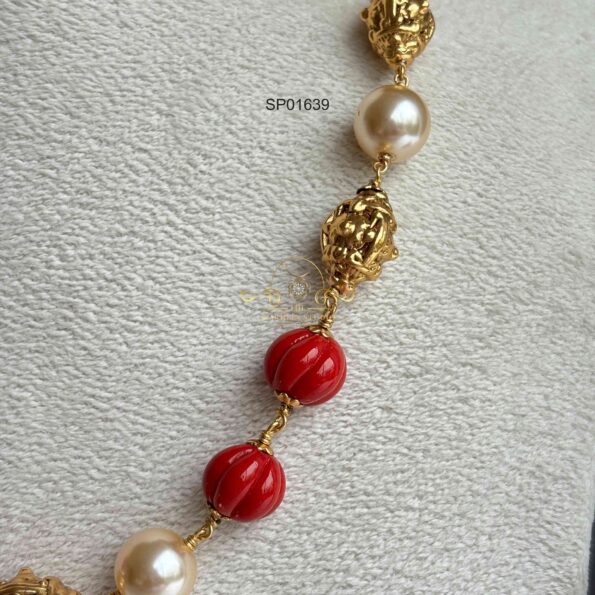 Single Layer Round Coral and Pearl Chain