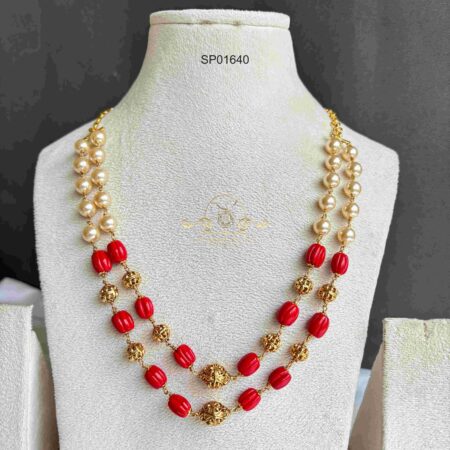 Two Layer Coral and Pearl Chain