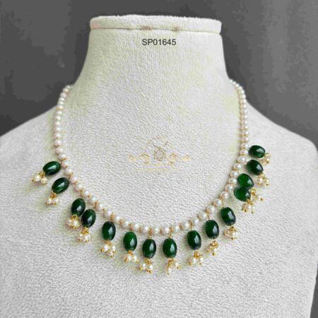 Pearl with Green Bead Drop Chain