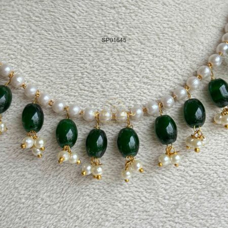Pearl with Green Bead Drop Chain