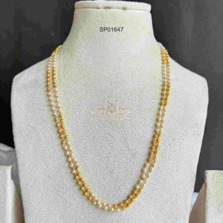 Two Line Pearl and Gold Beads Chain