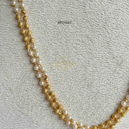 Two Line Pearl and Gold Beads Chain