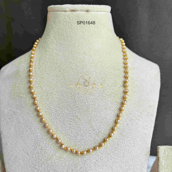 Single Line Pearl and Gold Bead Chain