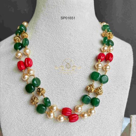 Two Layer Green Bead and Coral Chain