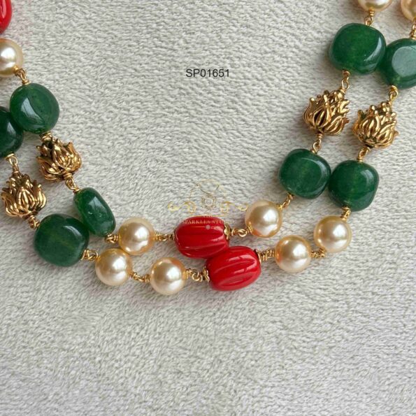 Two Layer Green Bead and Coral Chain