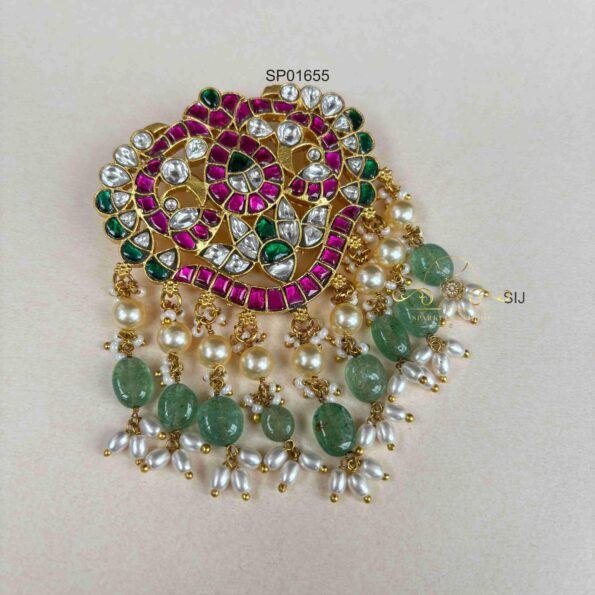 Jadau Pendant with Pearl and Greeen Bead Drops