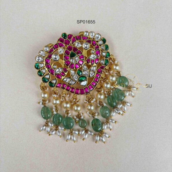 Jadau Pendant with Pearl and Greeen Bead Drops