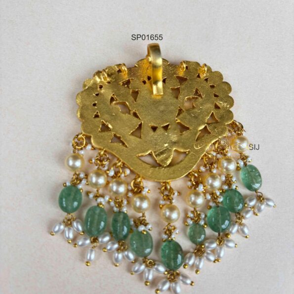Jadau Pendant with Pearl and Greeen Bead Drops