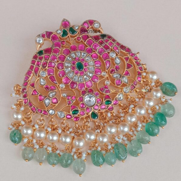 Dual Peacock Jadau Pendant