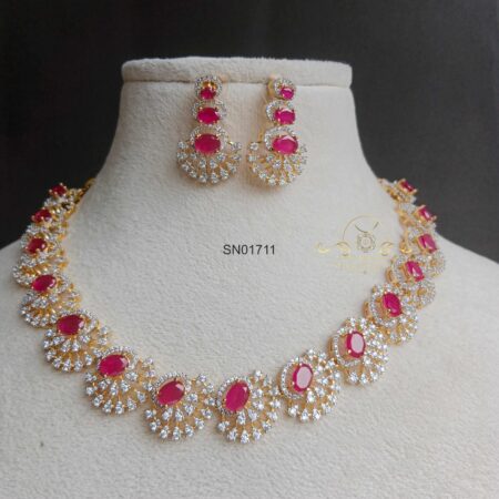 Ruby Half Flower AD Necklace Set