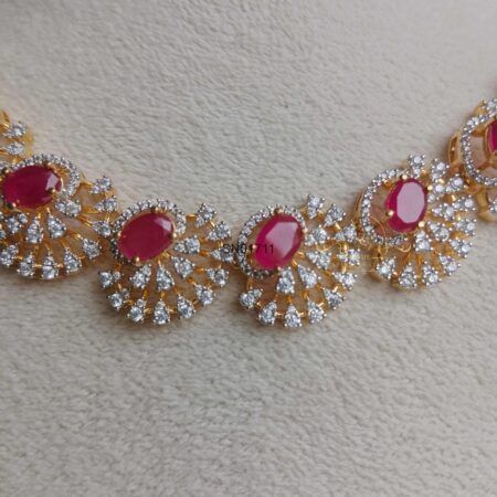 Ruby Half Flower AD Necklace Set