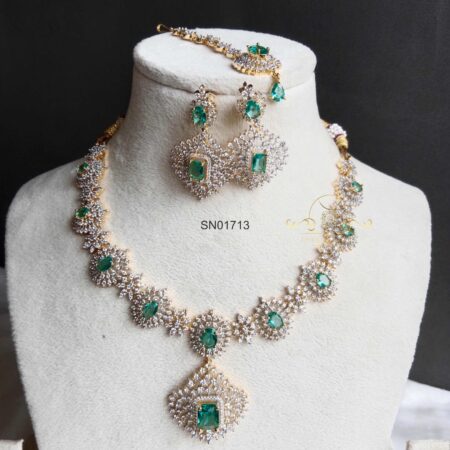 AD with Pastel Green Stone Necklace Combo