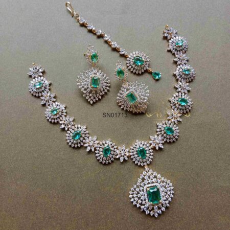 AD with Pastel Green Stone Necklace Combo