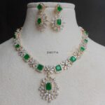 Square and Flower AD Emerald Necklace Set