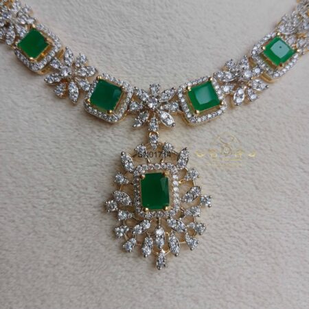 Square and Flower AD Emerald Necklace Set